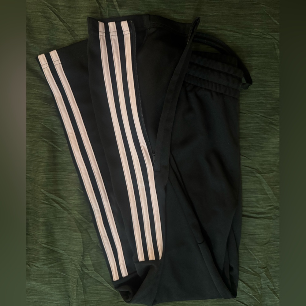 Black Track Pants with Light Pink Stripes